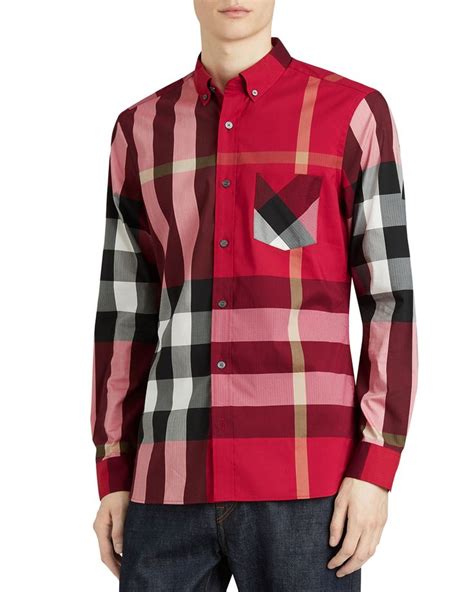 burberry thornaby check sport shirt red|Burberry Thornaby Check Sport Shirt, Red .